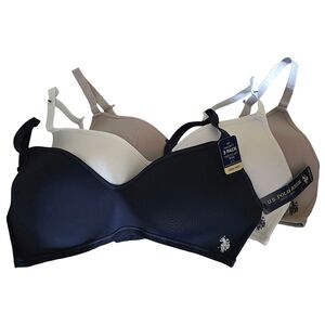 U.S. Polo Assn. 3 Piece Bra Set - Blue White & Nude 36DD NWT